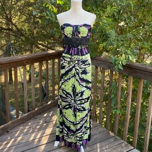 Sky brand belted strapless maxi dress